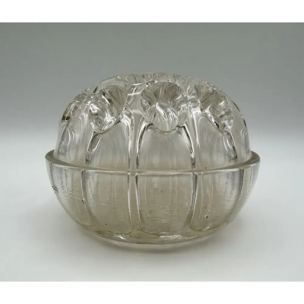Reims Clear Glass 4.5” Floral Frog France w Silver Plate Base by de Uberti Italy